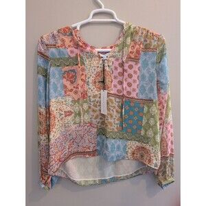 NWT Floral Patchwork L Paisley Blouse By Maison D' Amelie Lightweight Sheer Boho